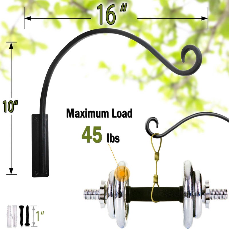 Lifyzoon Heavy Duty Plant Hanger Bracket (16"/Black), 45lbs Weight Capacity - Outdoor Hand-Forged Hanging Plant Bracket Durable and Stable Bird Feeder Hanger - Image 3